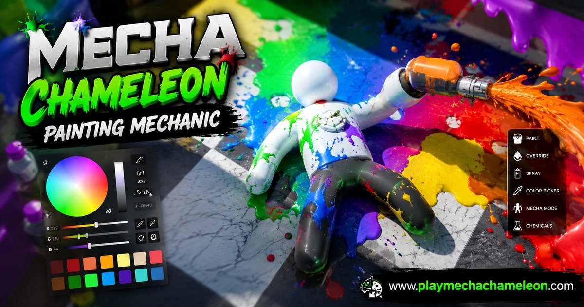 Player using the painting system to create camouflage in Mecha Chameleon